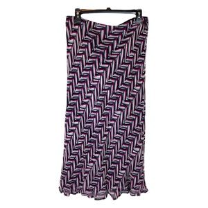 Karen Kane Silk Midi Skirt Black Magenta Gray Lined Women’s Size L Large